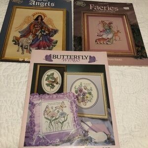 3 Crosstitch booklets, angels, fairies, and butterflies